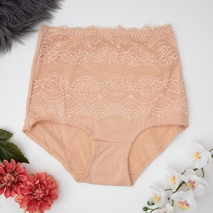 Béžové, mírně tvarované krajkové dámské kalhotky - Spodní prádlo