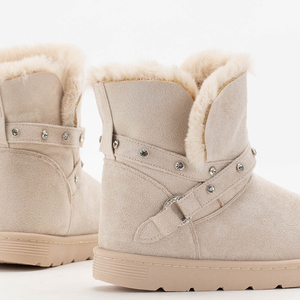 Béžové sněhové boty se zirkony na ploché podrážce Lirana - boty