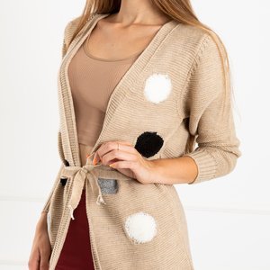 Béžový dámský svázaný svetr s barevnými špendlíky - Oblečení