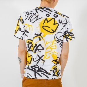 Bílé a žluté bavlněné tričko pro muže s nápisy - Oblečení