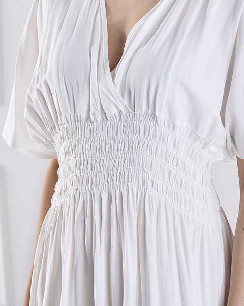Bílé dámské dlouhé šaty s obálkovým výstřihem - Oblečení