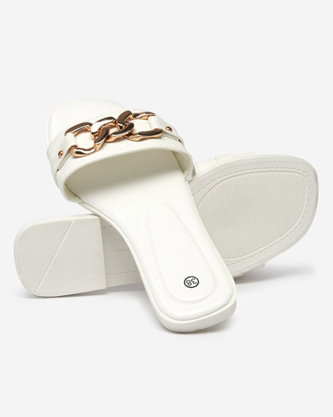 Bílé dámské pantofle s kovovým řetízkem Meritala - Obuv