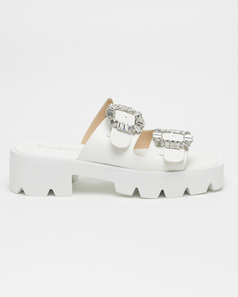 Bílé dámské pantofle se zirkonovými ozdobami Sadoh- Footwear