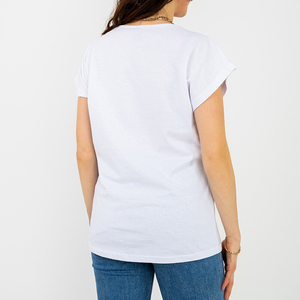 Bílé dámské tričko s barevným potiskem a třpytkami - Oblečení