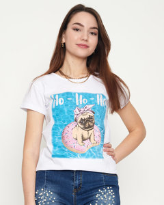 Bílé dámské tričko s potiskem psa - Oblečení