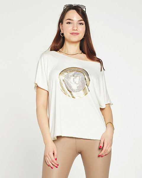 Bílé dámské tričko se zlatým potiskem a kubickými zirkony - Oblečení