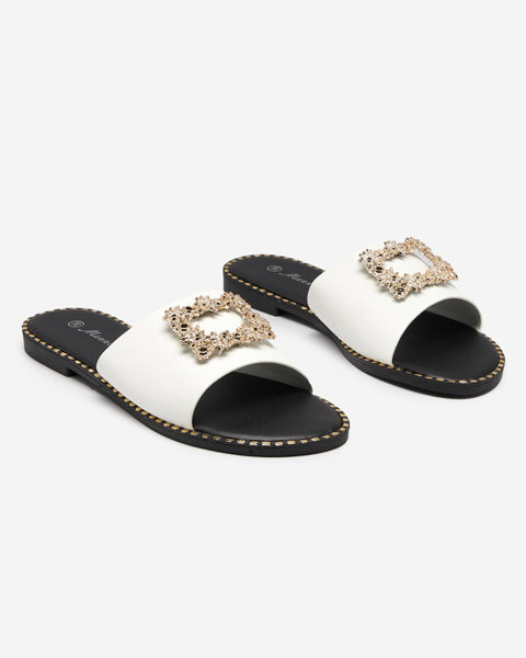 Bílé elegantní dámské pantofle se zlatým ornamentem Meriso - Footwear