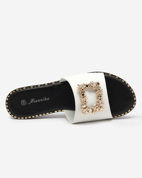 Bílé elegantní dámské pantofle se zlatým ornamentem Meriso - Footwear