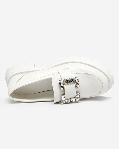 Bílé matné dámské boty se stříbrnou přezkou Vusito - Obuv