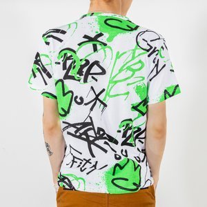 Bílé - zelené bavlněné tričko pro muže s nápisy - Oblečení