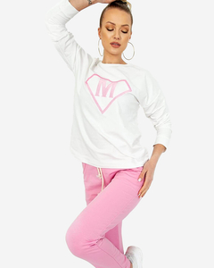 Bílo-růžová dámská sportovní tepláková souprava s nášivkou - Oblečení