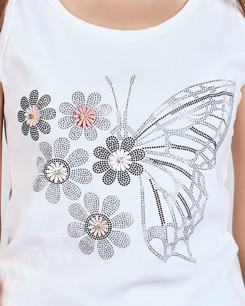 Bílý dámský top s motýlem a květinami - Oblečení