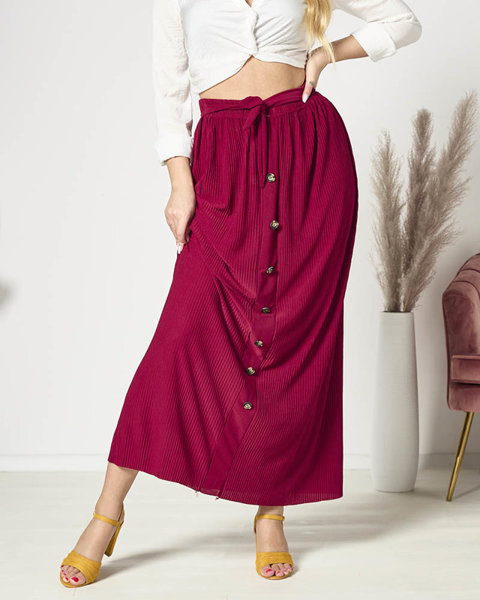 Bordó dámská plisovaná maxi sukně s knoflíky - Oblečení