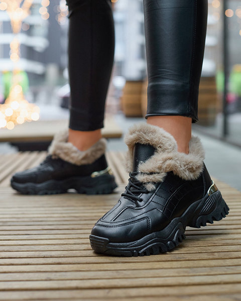 Černá sportovní obuv pro ženy s kožíškem Flixi - Obuv