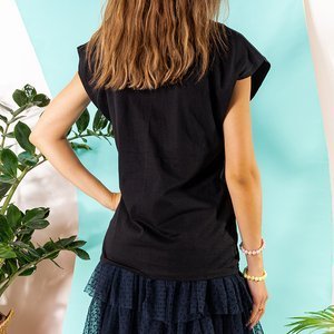 Černé dámské bavlněné tričko s potiskem - Oblečení