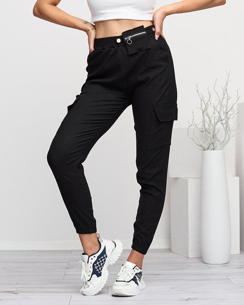 Černé dámské cargo kalhoty s odepínací kapsou - Oblečení