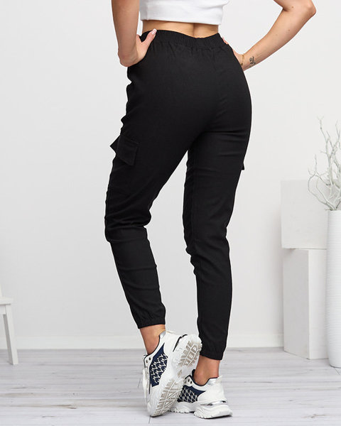 Černé dámské cargo kalhoty s odepínací kapsou - Oblečení
