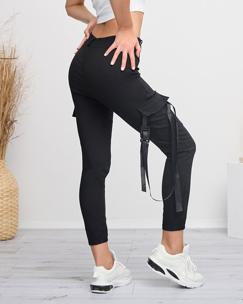 Černé dámské cargo kalhoty s páskem - Oblečení
