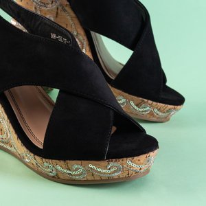 Černé dámské klínové sandály s flitry Terisa - Obuv