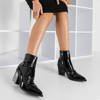 Černé dámské kovbojské kotníkové boty s lakovanou úpravou Vinvin - Obuv