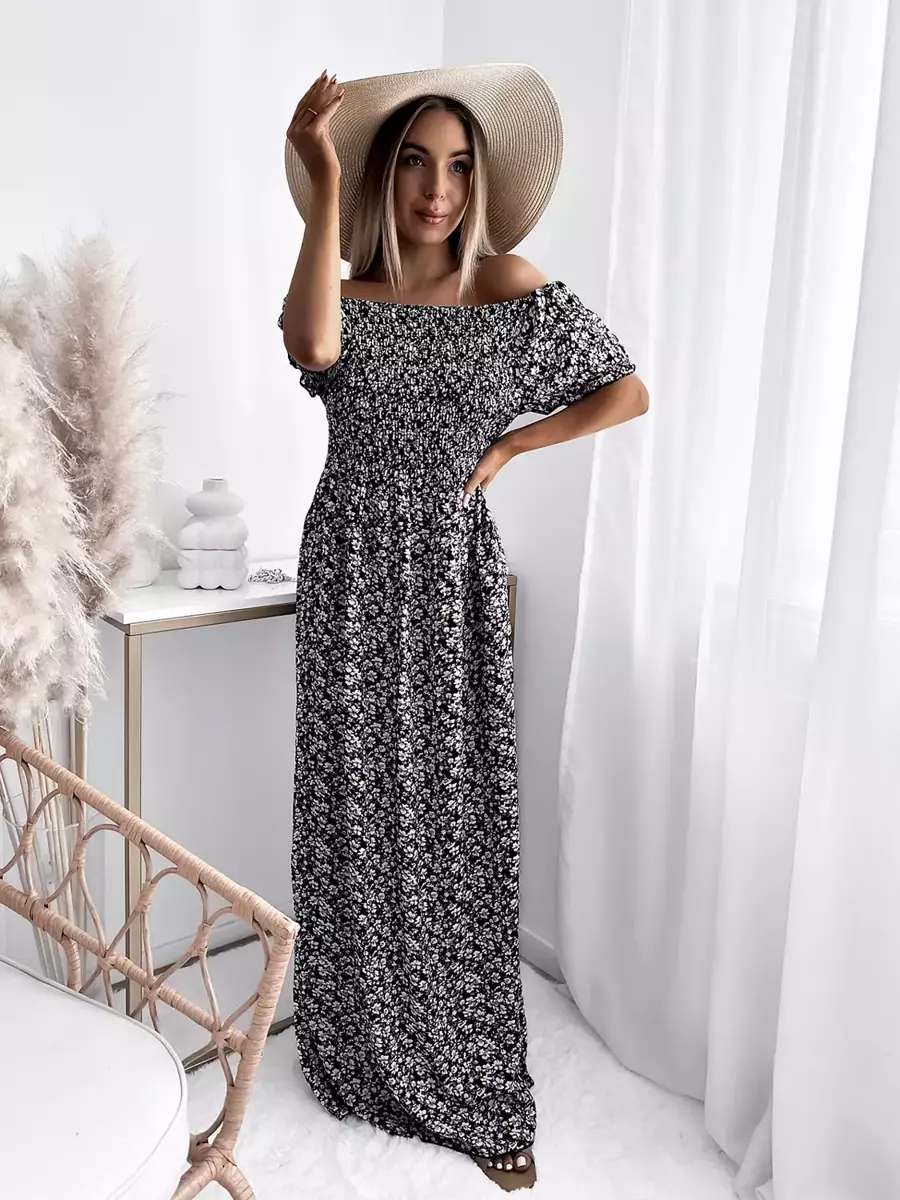 Černé dámské květované midi šaty - Oblečení