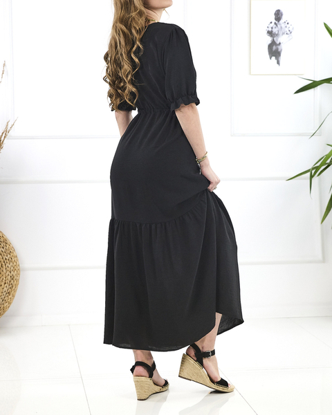 Černé dámské maxi šaty se zavazováním v pase - Oblečení