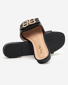 Černé dámské pantofle se zlatou sponou Perls - Obuv