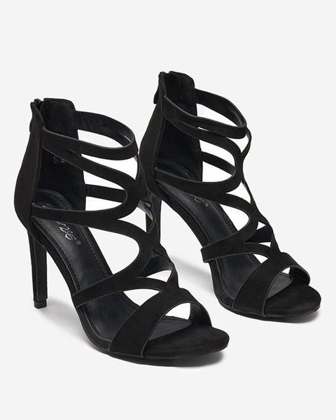 Černé dámské sandály na vysokém podpatku s pruhy od Arixy - Footwear