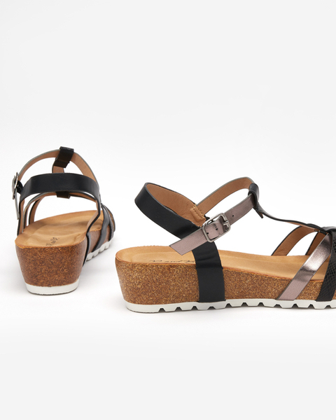 Černé dámské sandály s korkovým klínem Benido - Obuv