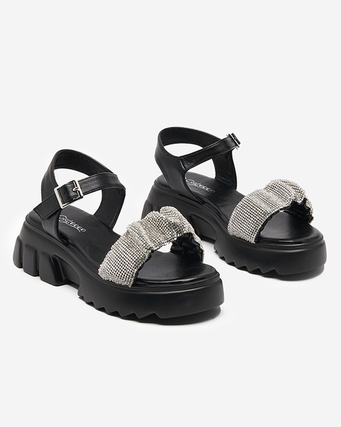 Černé dámské sandály s kubickými zirkony Pokio- Obuv