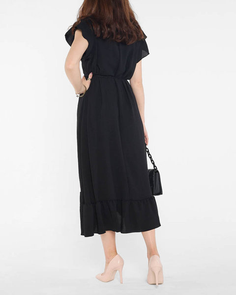 Černé dámské šaty s volánky a zavazováním v pase - Oblečení