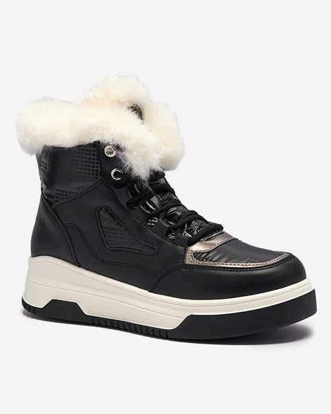 Černé dámské šněrovací boty a'la snow boots - Ojilen