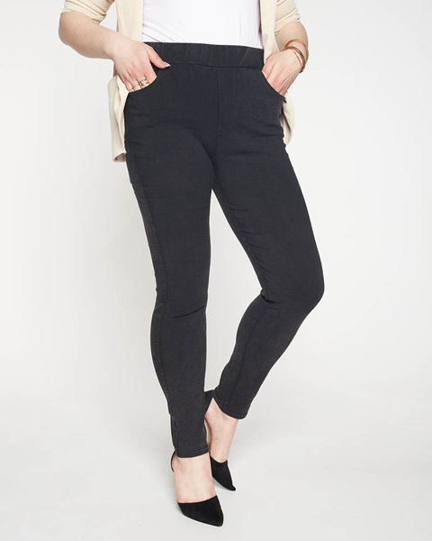 Černé dámské trubkové punčochové kalhoty s vysokým pasem PLUS SIZE - Oblečení