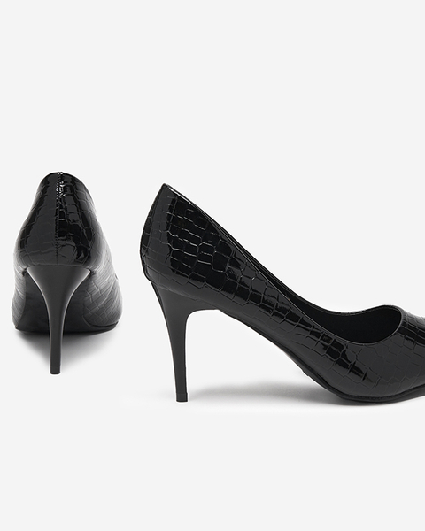 Černé lakované dámské boty s ražením Jeanori - Obuv