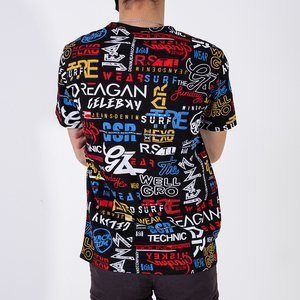 Černé pánské tričko s barevnými nápisy - Oblečení