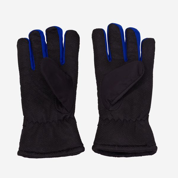 Černé pánské zateplené rukavice s nápisy a kobaltovými vložkami - Doplňky