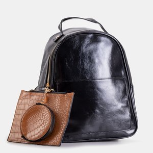 Černý dámský batoh s toaletní taškou a kabelkou - batohy