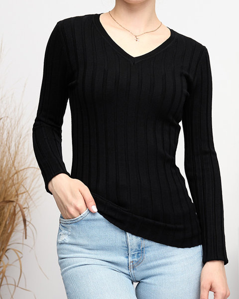Černý dámský svetr s výstřihem do V - Oblečení