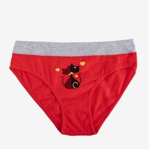 Červené dámské kalhotky s kočičím potiskem - Spodní prádlo
