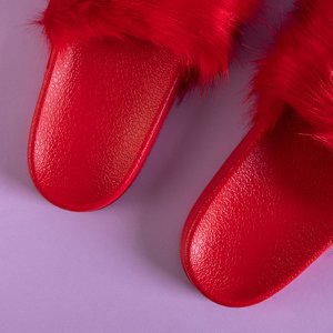 Červené dámské pantofle s kožešinou Danita - Obuv