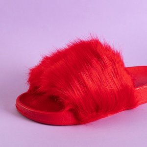 Červené dámské pantofle s kožešinou Danita - Obuv