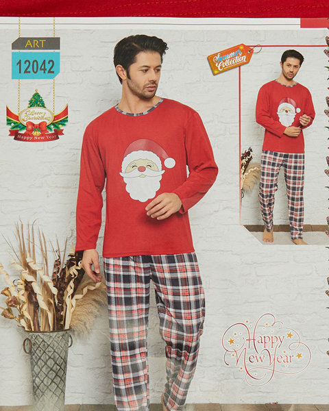 Červené pánské dvoudílné pyžamo s vánočním potiskem- Oblečení