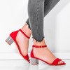 Červené sandály na sloupku s ozdobnými kubickými zirkony Olifa - obuv