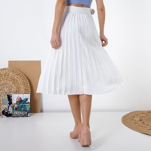 Dámská bílá skládaná midi sukně s pasem - Oblečení