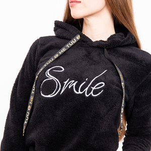 Dámská černá plyšová mikina s potiskem Smile - Oblečení