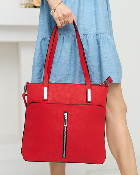 Dámská červená shopper taška s kapsami - Příslušenství
