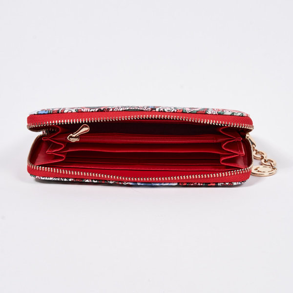 Dámská červená velká peněženka s módním vzorem - Doplňky