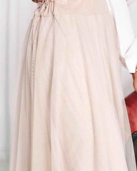 Dámská dvouvrstvá midi sukně v béžové barvě - Oblečení
