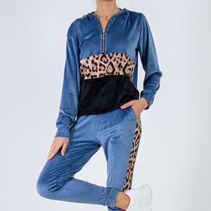 Dámská modrá tepláková souprava s pruhy s leopardím potiskem - Oblečení