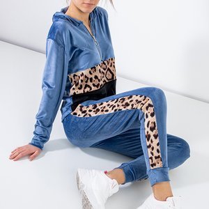 Dámská modrá tepláková souprava s pruhy s leopardím potiskem - Oblečení